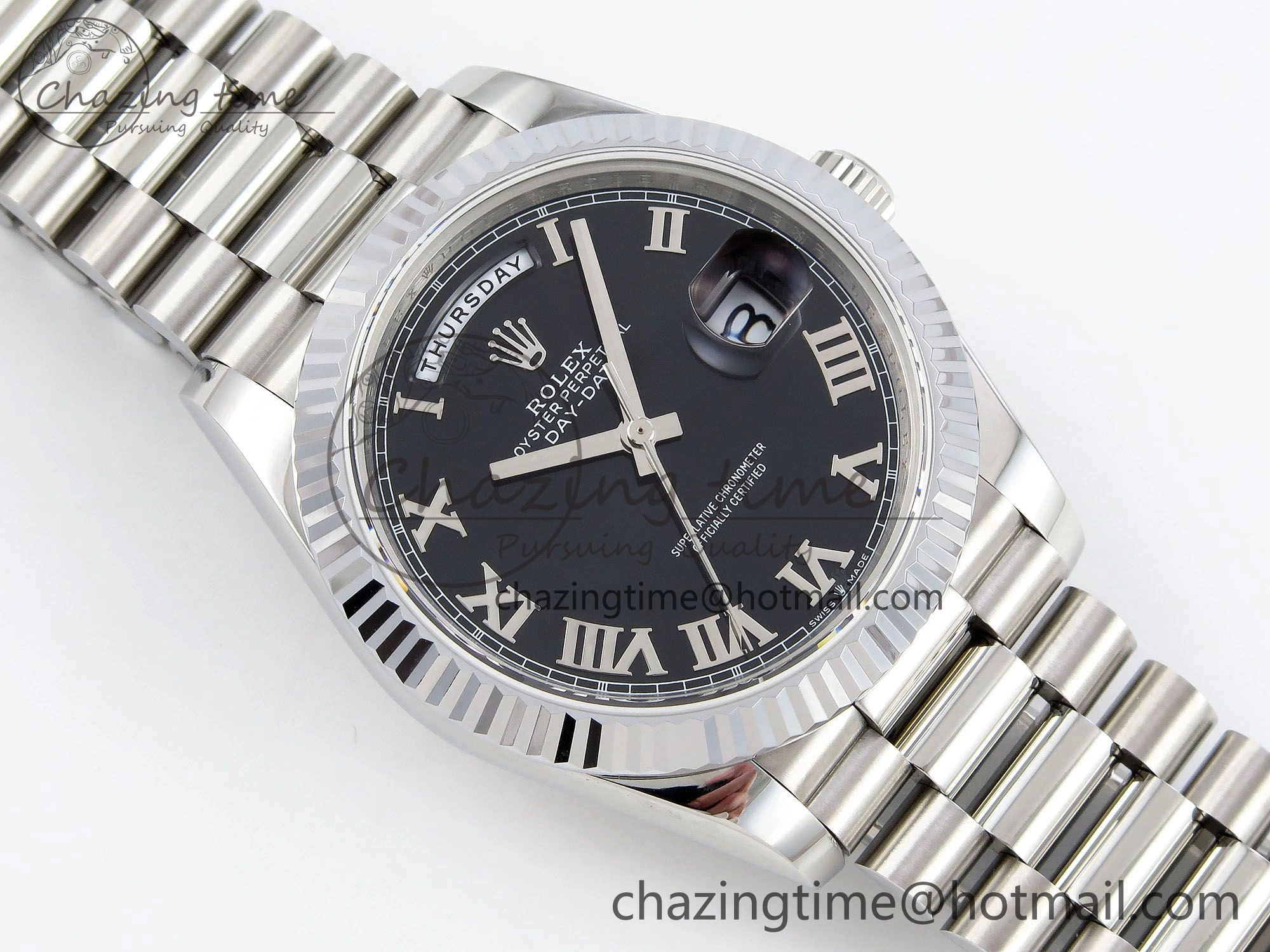 DayDate 40 SS JDF 904L Steel Black Roman Dial on President Bracelet VR3255 V3 (Gain Weight) Durable 1434