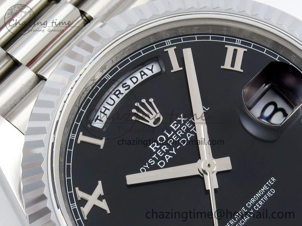 DayDate 40 SS JDF 904L Steel Black Roman Dial on President Bracelet VR3255 V3 (Gain Weight) Durable 1434