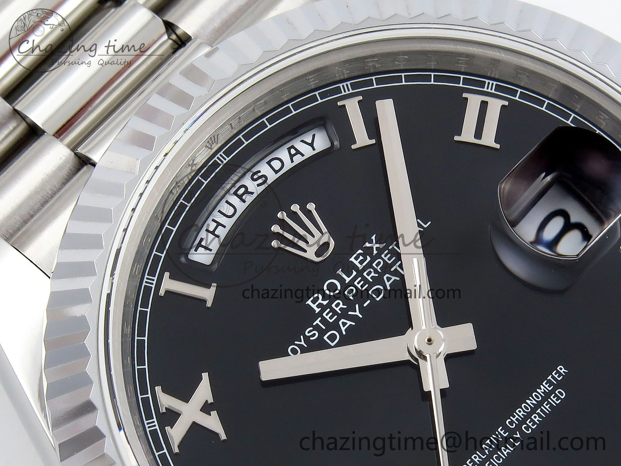 DayDate 40 SS JDF 904L Steel Black Roman Dial on President Bracelet VR3255 V3 (Gain Weight) Durable 1434
