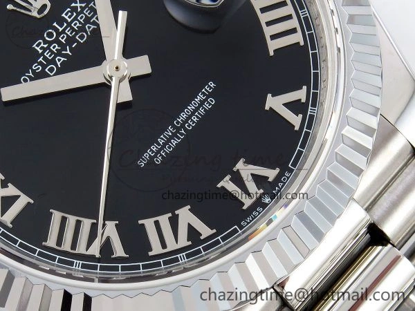 DayDate 40 SS JDF 904L Steel Black Roman Dial on President Bracelet VR3255 V3 (Gain Weight) Durable 1434