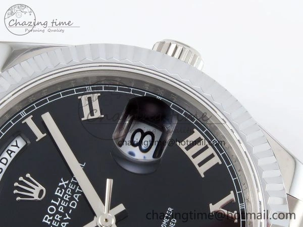 DayDate 40 SS JDF 904L Steel Black Roman Dial on President Bracelet VR3255 V3 (Gain Weight) Durable 1434