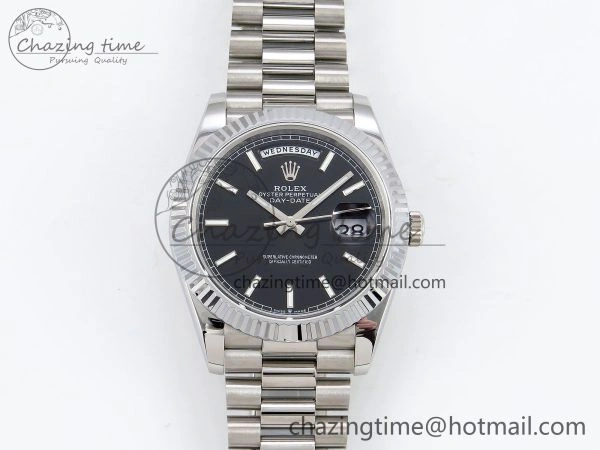 DayDate 40 SS JDF 904L Steel Black Stick Dial on President Bracelet VR3255 V3 (Gain Weight) Breathable 1433