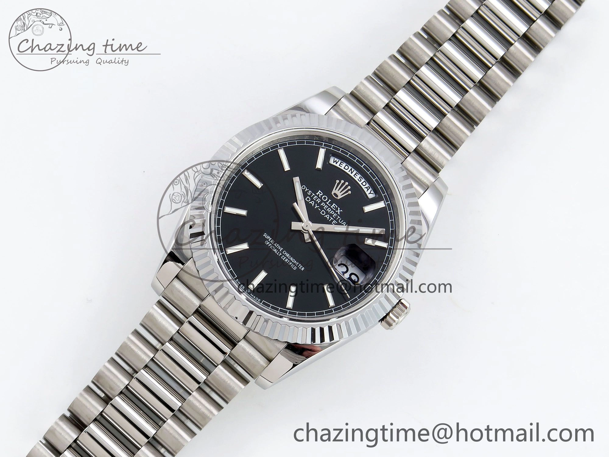 DayDate 40 SS JDF 904L Steel Black Stick Dial on President Bracelet VR3255 V3 (Gain Weight) Breathable 1433