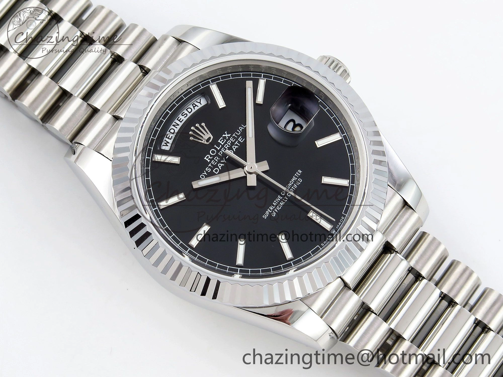 DayDate 40 SS JDF 904L Steel Black Stick Dial on President Bracelet VR3255 V3 (Gain Weight) Breathable 1433