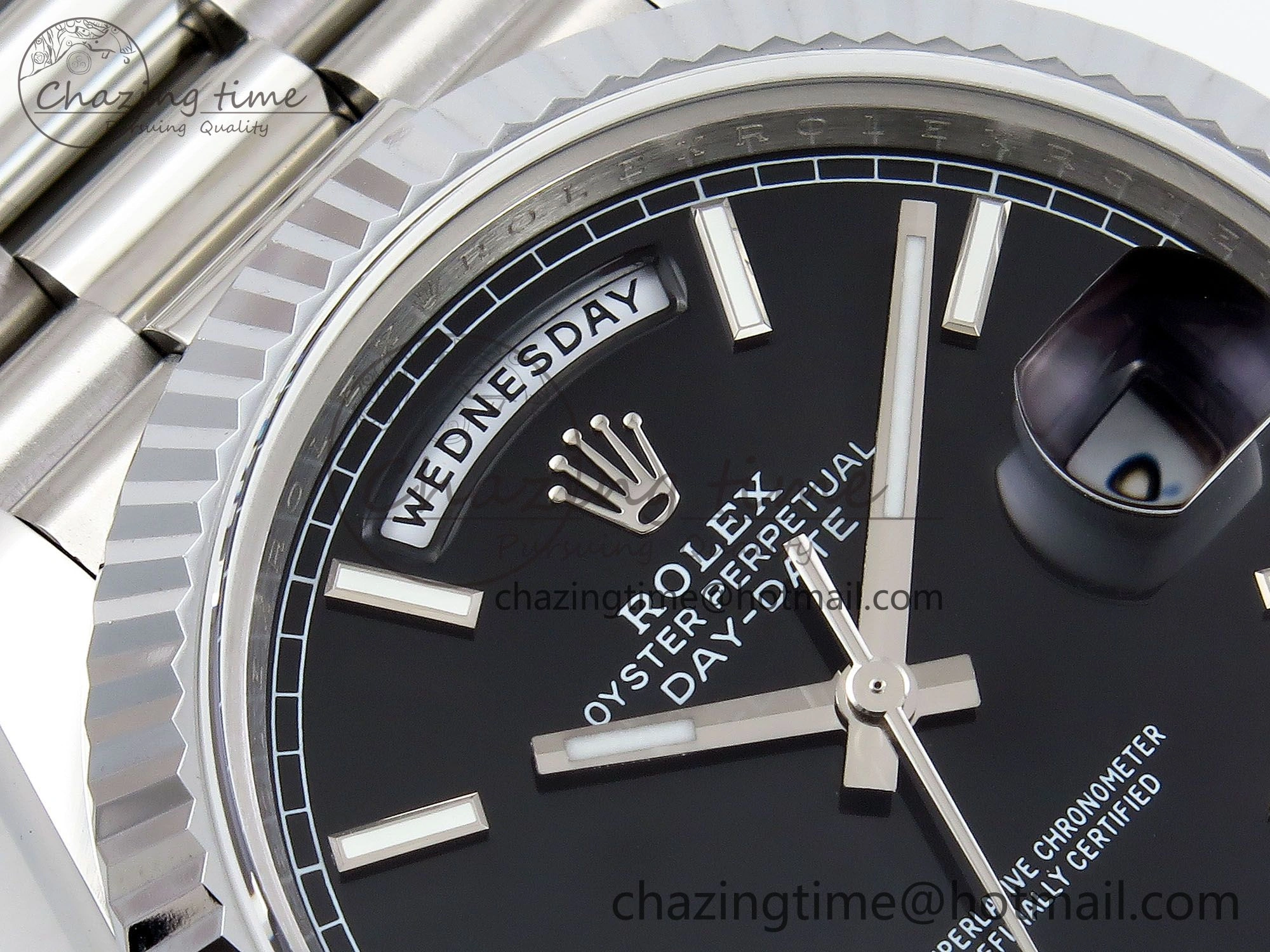 DayDate 40 SS JDF 904L Steel Black Stick Dial on President Bracelet VR3255 V3 (Gain Weight) Breathable 1433
