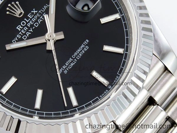 DayDate 40 SS JDF 904L Steel Black Stick Dial on President Bracelet VR3255 V3 (Gain Weight) Breathable 1433