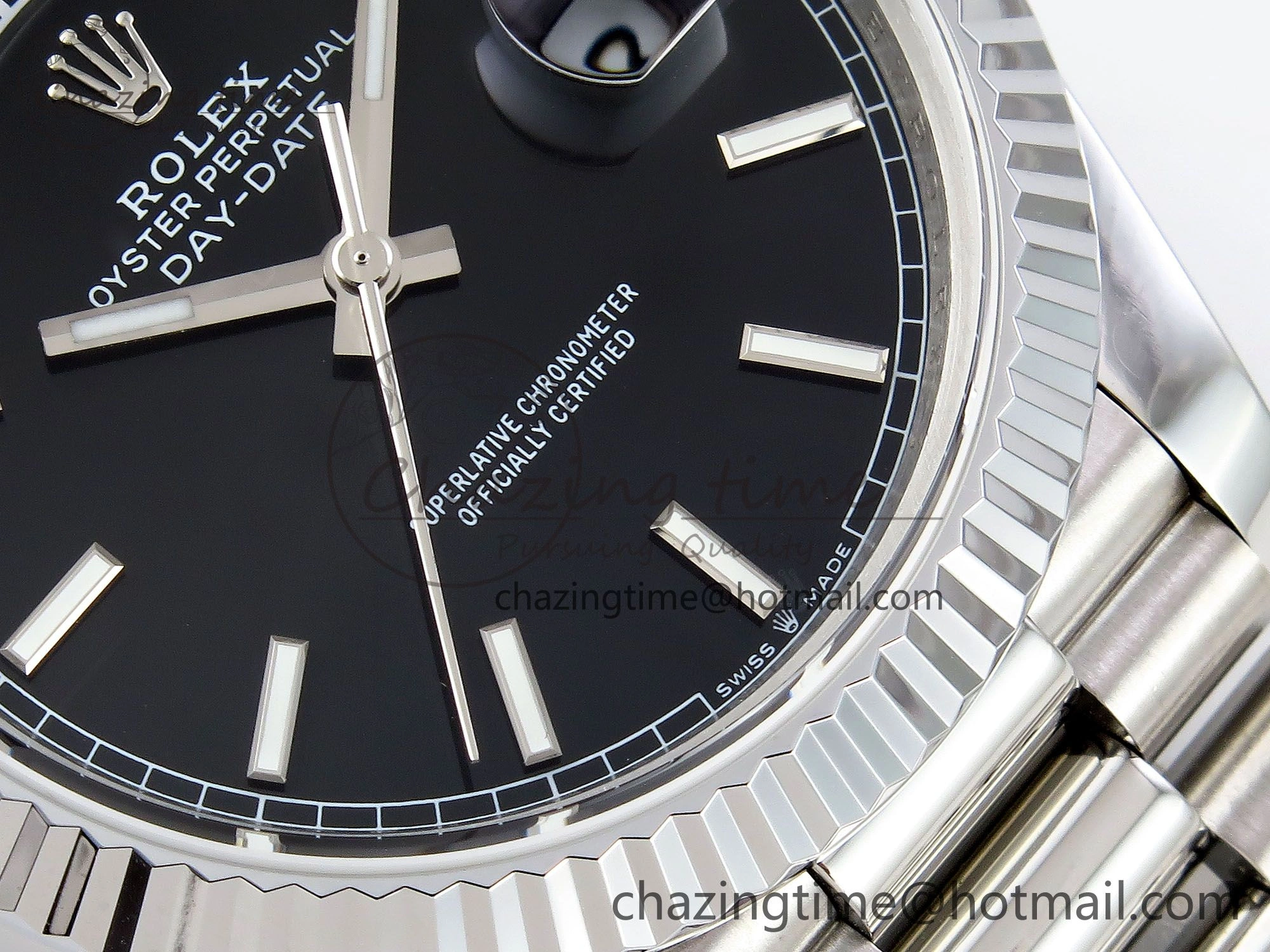 DayDate 40 SS JDF 904L Steel Black Stick Dial on President Bracelet VR3255 V3 (Gain Weight) Breathable 1433