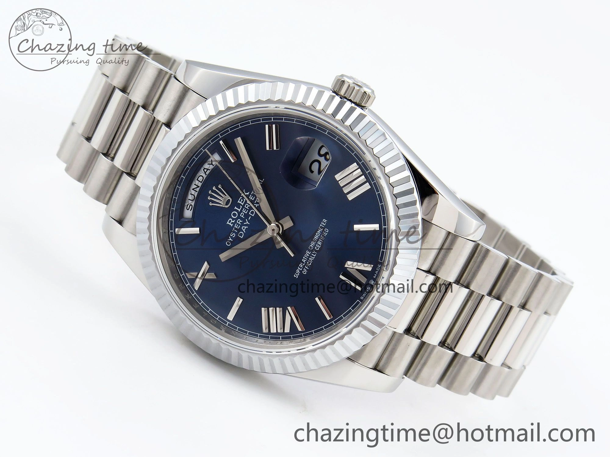 DayDate 40 SS JDF 904L Steel Blue Roman Dial on President Bracelet VR3255 V3 (Gain Weight) BestValue 1444