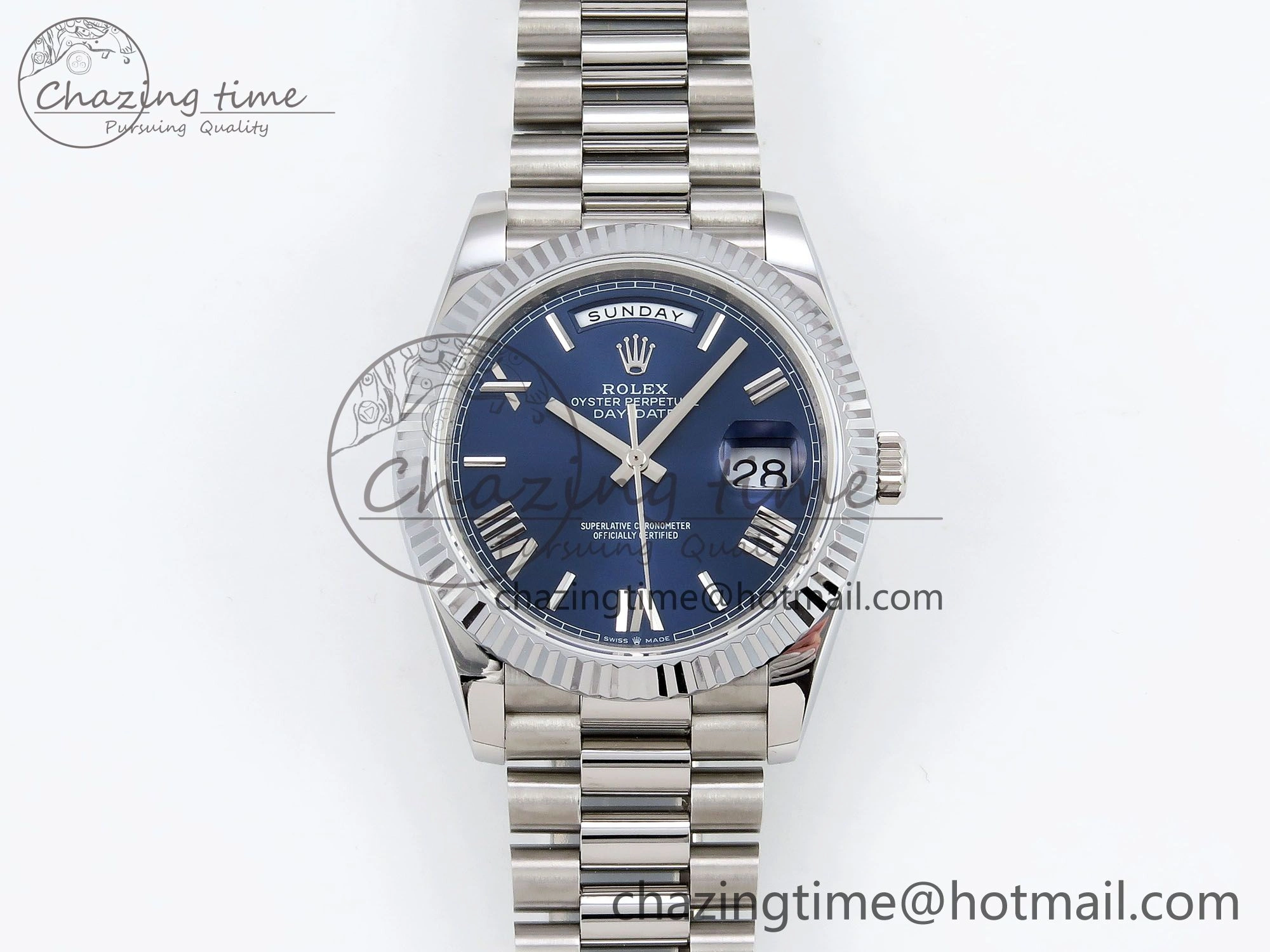 DayDate 40 SS JDF 904L Steel Blue Roman Dial on President Bracelet VR3255 V3 (Gain Weight) BestValue 1444