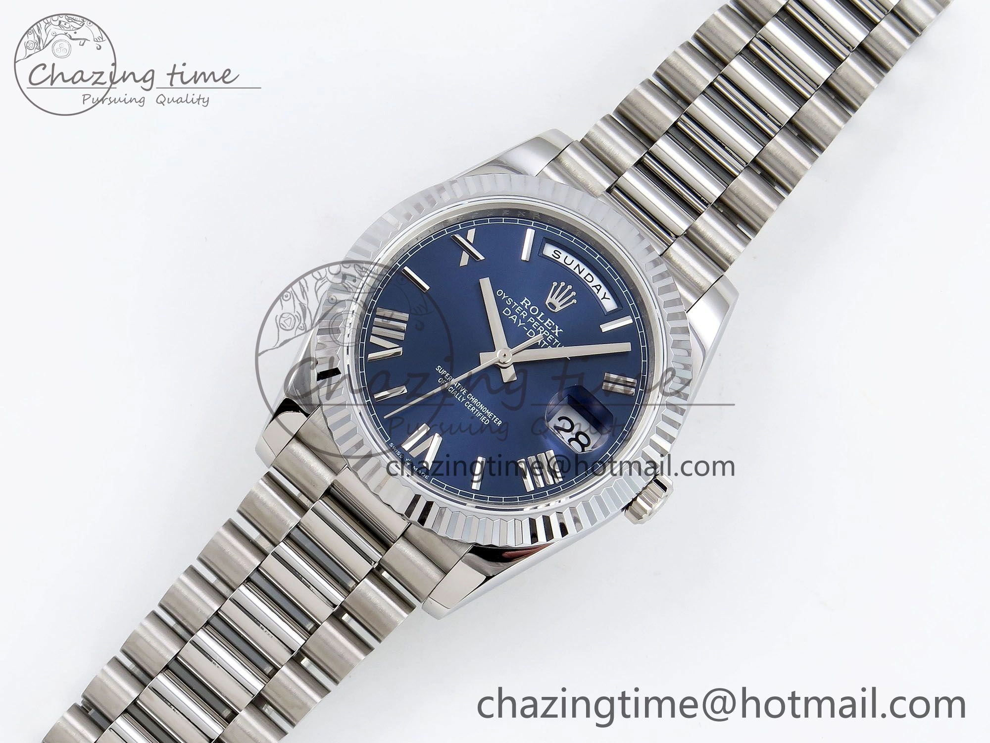 DayDate 40 SS JDF 904L Steel Blue Roman Dial on President Bracelet VR3255 V3 (Gain Weight) BestValue 1444