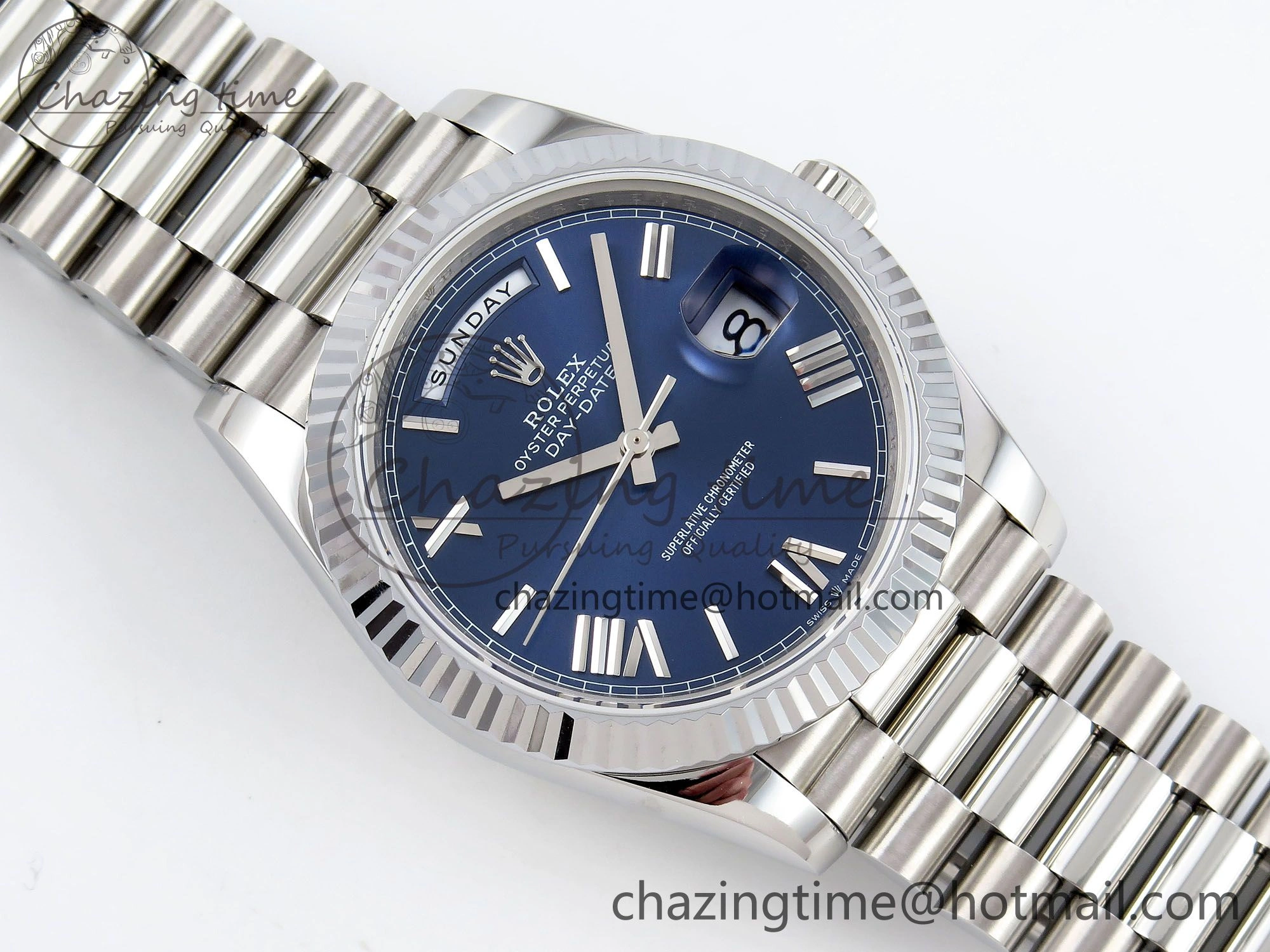 DayDate 40 SS JDF 904L Steel Blue Roman Dial on President Bracelet VR3255 V3 (Gain Weight) BestValue 1444