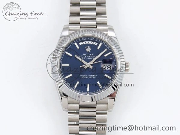 Refined DayDate 40 SS JDF 904L Steel Blue Stick Dial on President Bracelet VR3255 V3 (Gain Weight) 1442