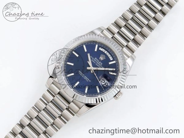 Refined DayDate 40 SS JDF 904L Steel Blue Stick Dial on President Bracelet VR3255 V3 (Gain Weight) 1442