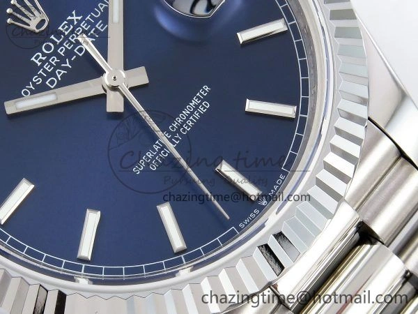 Refined DayDate 40 SS JDF 904L Steel Blue Stick Dial on President Bracelet VR3255 V3 (Gain Weight) 1442