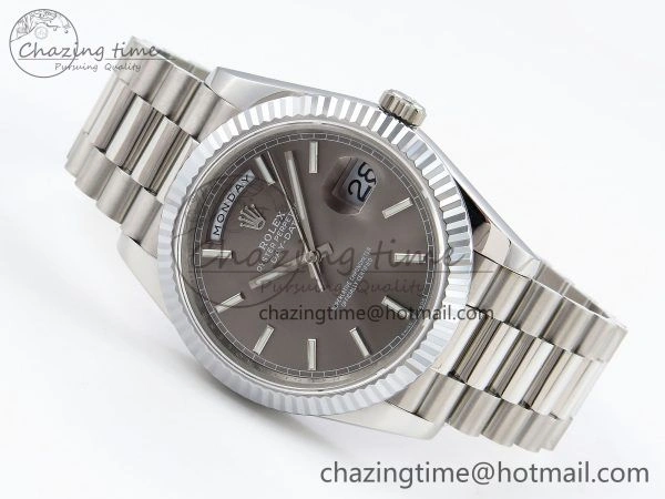 Affordable DayDate 40 SS JDF 904L Steel Gray Stick Dial on President Bracelet VR3255 V3 (Gain Weight) 1446