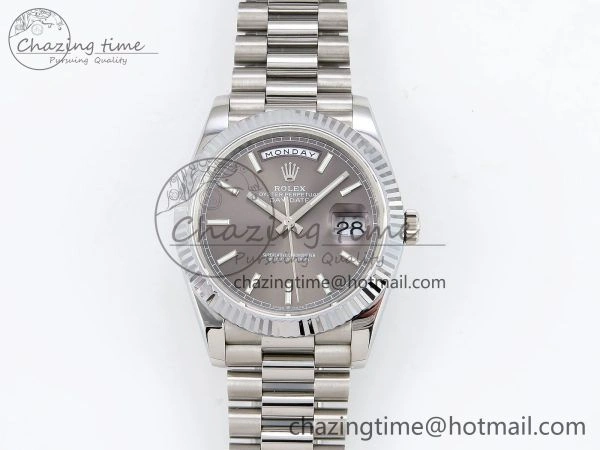 Affordable DayDate 40 SS JDF 904L Steel Gray Stick Dial on President Bracelet VR3255 V3 (Gain Weight) 1446