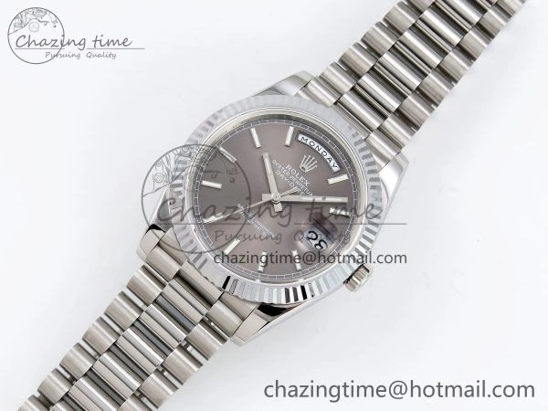 Affordable DayDate 40 SS JDF 904L Steel Gray Stick Dial on President Bracelet VR3255 V3 (Gain Weight) 1446