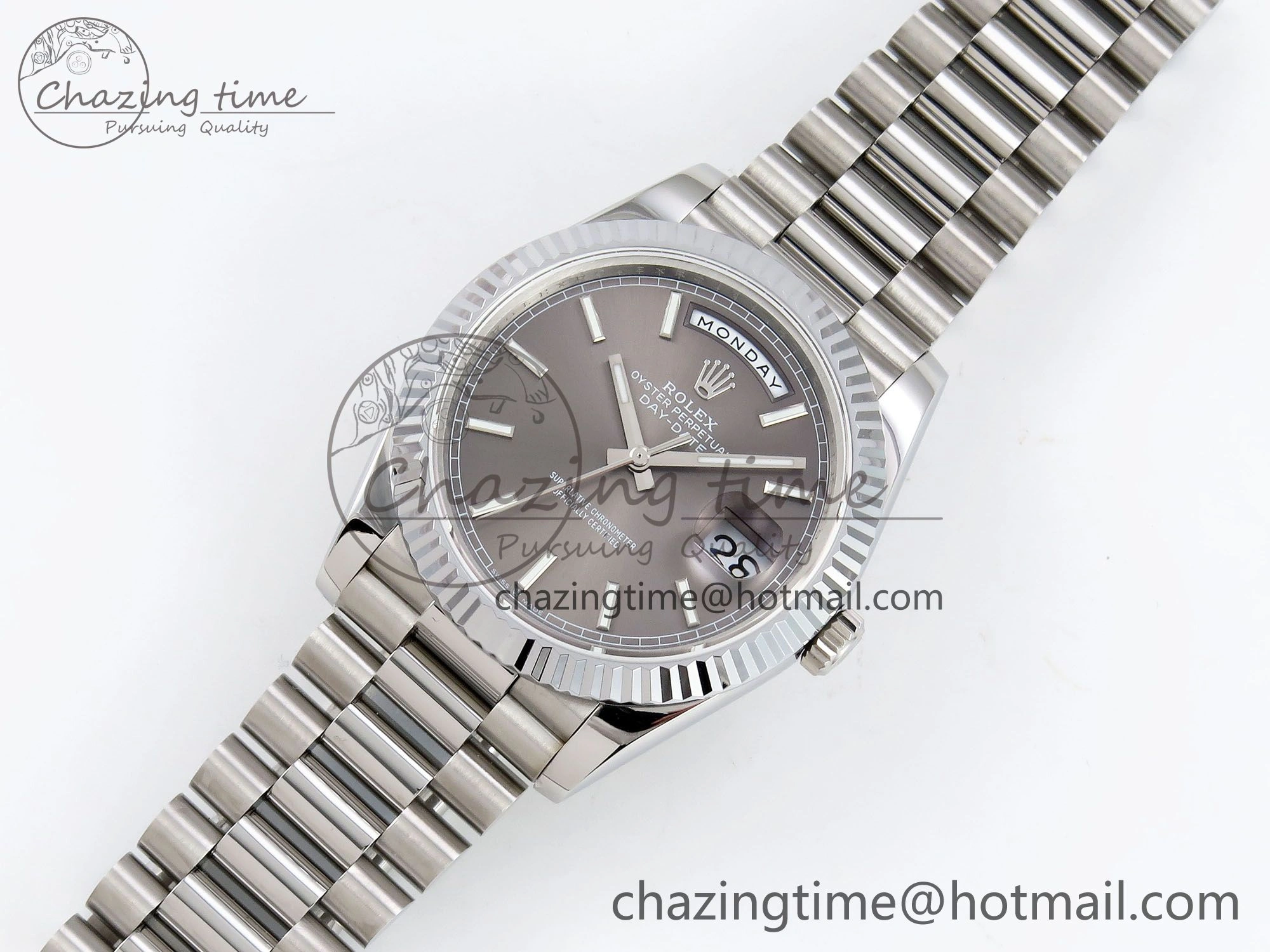 Affordable DayDate 40 SS JDF 904L Steel Gray Stick Dial on President Bracelet VR3255 V3 (Gain Weight) 1446