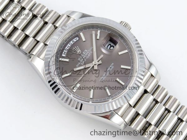 Affordable DayDate 40 SS JDF 904L Steel Gray Stick Dial on President Bracelet VR3255 V3 (Gain Weight) 1446