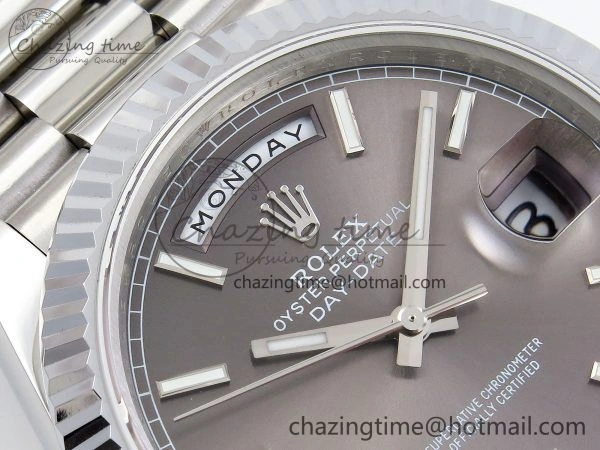 Affordable DayDate 40 SS JDF 904L Steel Gray Stick Dial on President Bracelet VR3255 V3 (Gain Weight) 1446