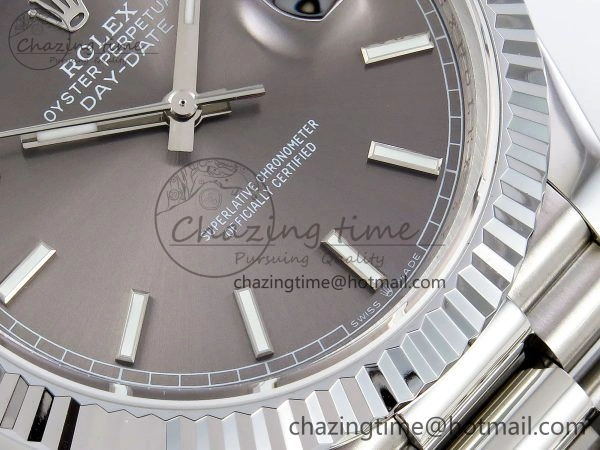 Affordable DayDate 40 SS JDF 904L Steel Gray Stick Dial on President Bracelet VR3255 V3 (Gain Weight) 1446
