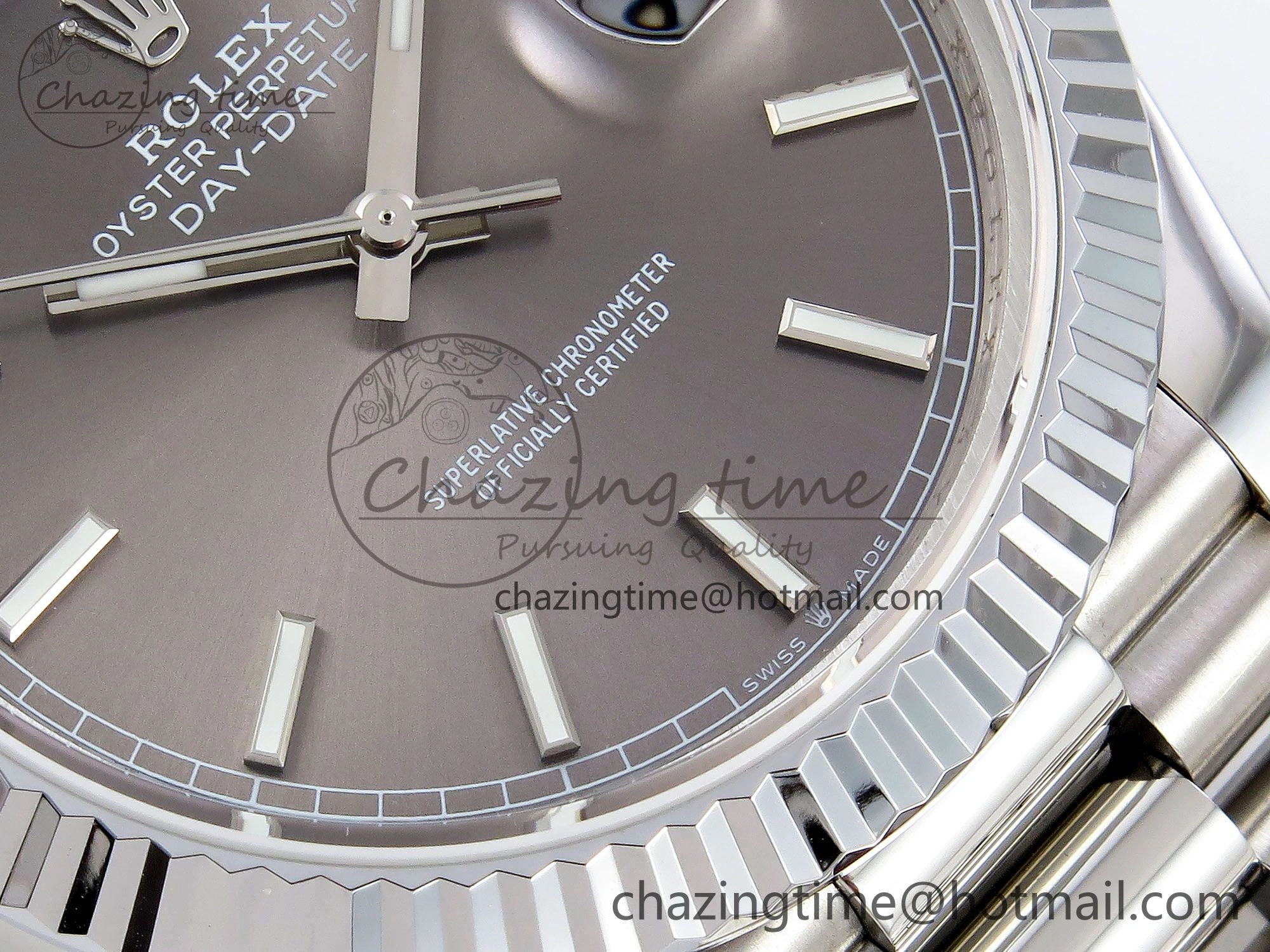 Affordable DayDate 40 SS JDF 904L Steel Gray Stick Dial on President Bracelet VR3255 V3 (Gain Weight) 1446