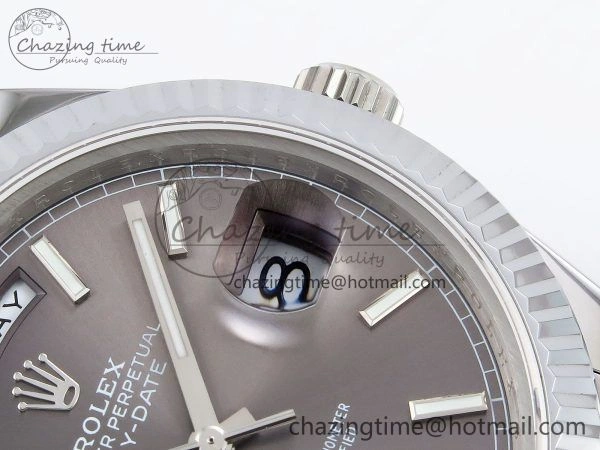 Affordable DayDate 40 SS JDF 904L Steel Gray Stick Dial on President Bracelet VR3255 V3 (Gain Weight) 1446
