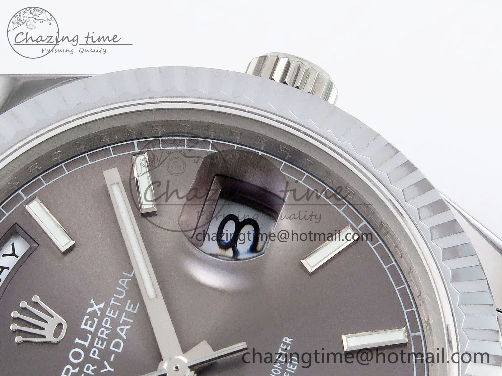 Affordable DayDate 40 SS JDF 904L Steel Gray Stick Dial on President Bracelet VR3255 V3 (Gain Weight) 1446