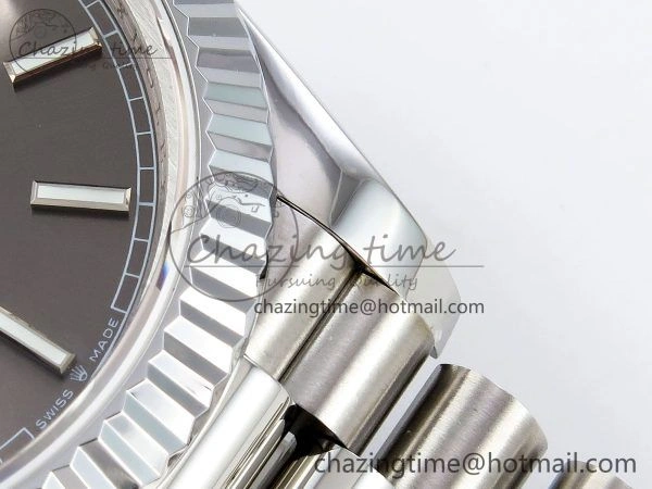 Affordable DayDate 40 SS JDF 904L Steel Gray Stick Dial on President Bracelet VR3255 V3 (Gain Weight) 1446