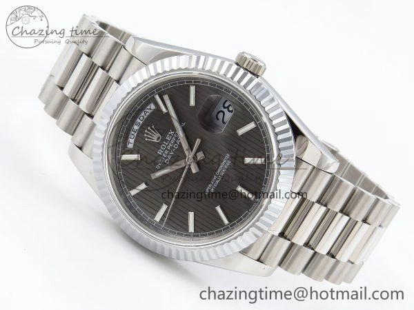 DayDate 40 SS JDF 904L Steel Gray Textured Stick Dial on President Bracelet VR3255 V3 (Gain Weight) Supportive 1437