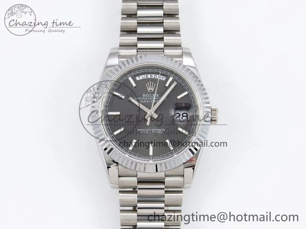 DayDate 40 SS JDF 904L Steel Gray Textured Stick Dial on President Bracelet VR3255 V3 (Gain Weight) Supportive 1437