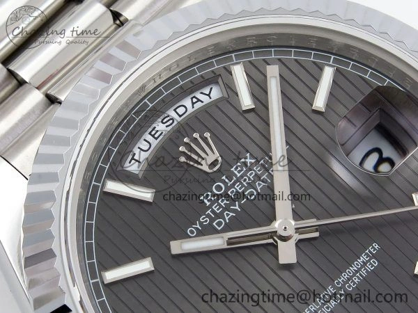 DayDate 40 SS JDF 904L Steel Gray Textured Stick Dial on President Bracelet VR3255 V3 (Gain Weight) Supportive 1437