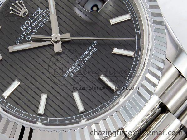 DayDate 40 SS JDF 904L Steel Gray Textured Stick Dial on President Bracelet VR3255 V3 (Gain Weight) Supportive 1437