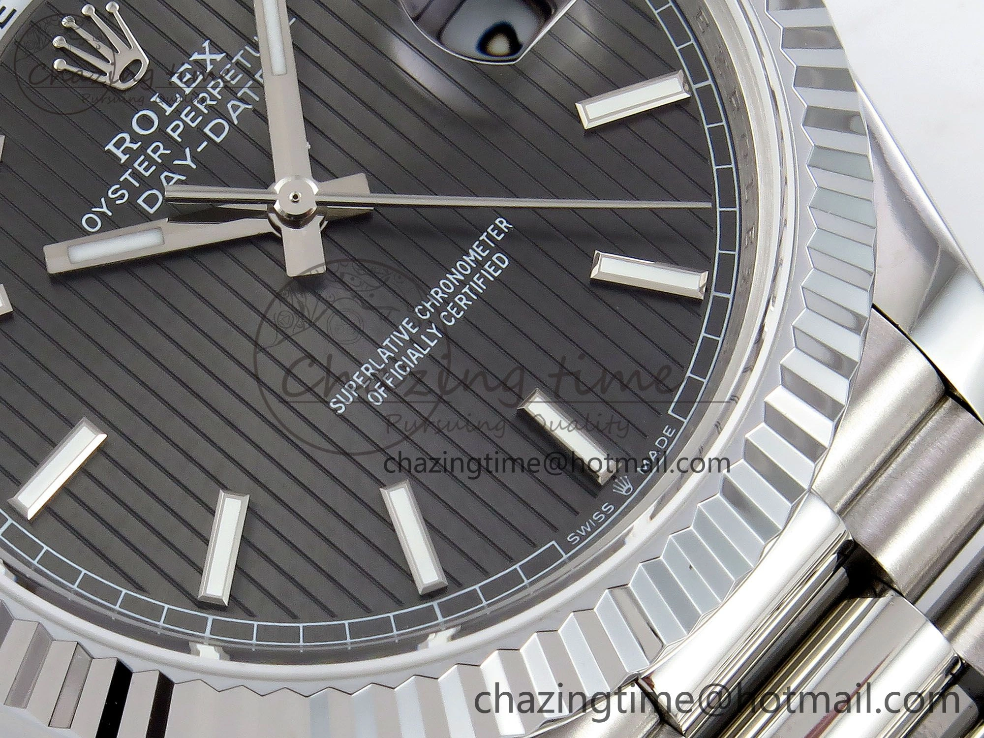 DayDate 40 SS JDF 904L Steel Gray Textured Stick Dial on President Bracelet VR3255 V3 (Gain Weight) Supportive 1437