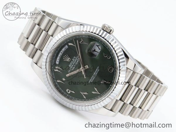 Compact DayDate 40 SS JDF 904L Steel Green Arabic Dial on President Bracelet VR3255 V3 (Gain Weight) 1441
