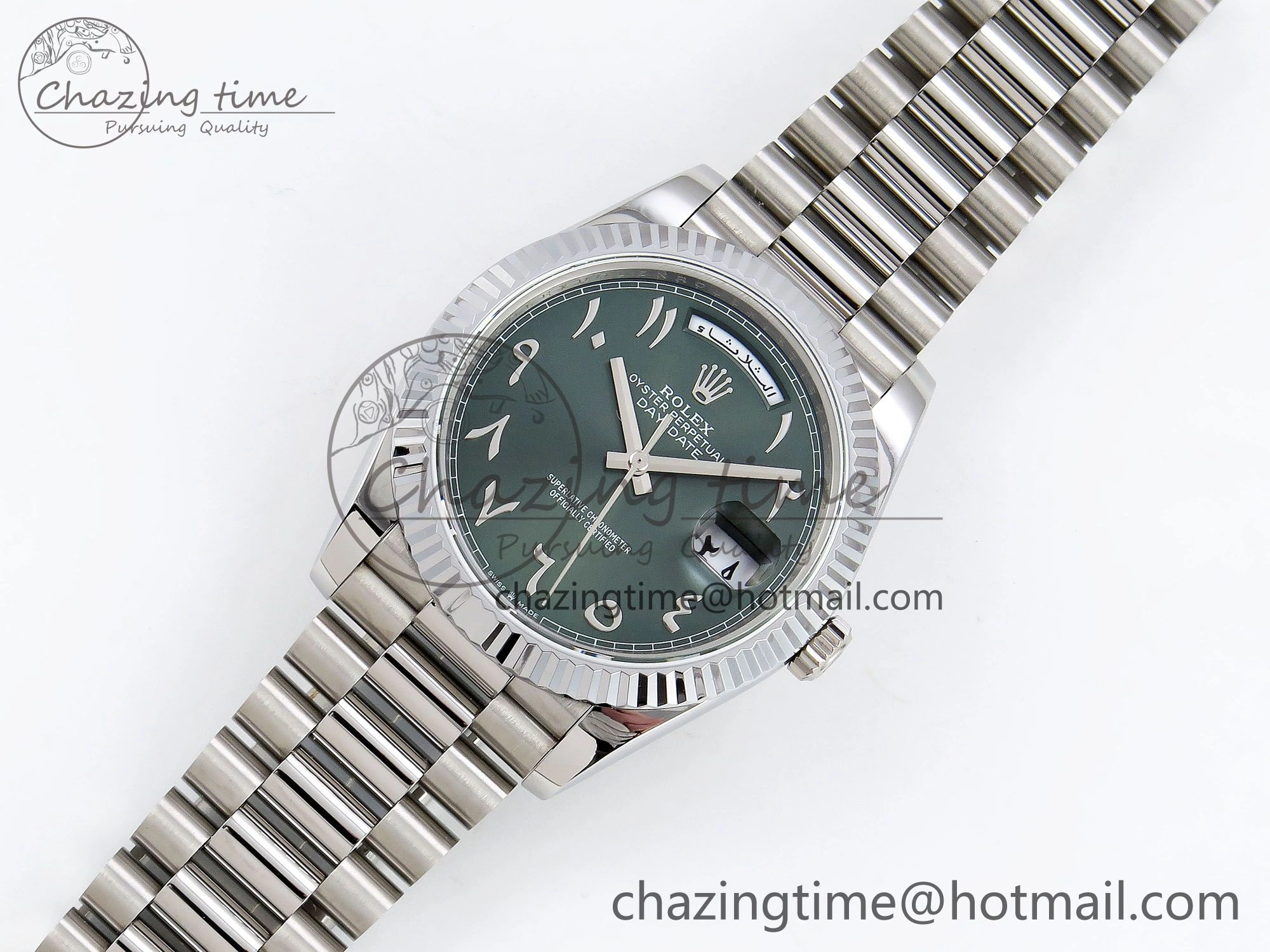 Compact DayDate 40 SS JDF 904L Steel Green Arabic Dial on President Bracelet VR3255 V3 (Gain Weight) 1441