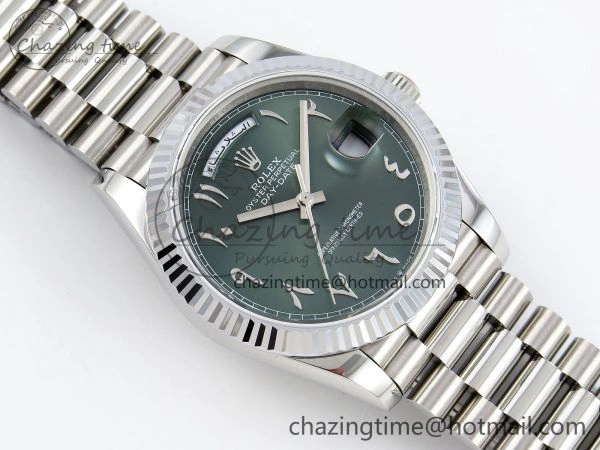 Compact DayDate 40 SS JDF 904L Steel Green Arabic Dial on President Bracelet VR3255 V3 (Gain Weight) 1441