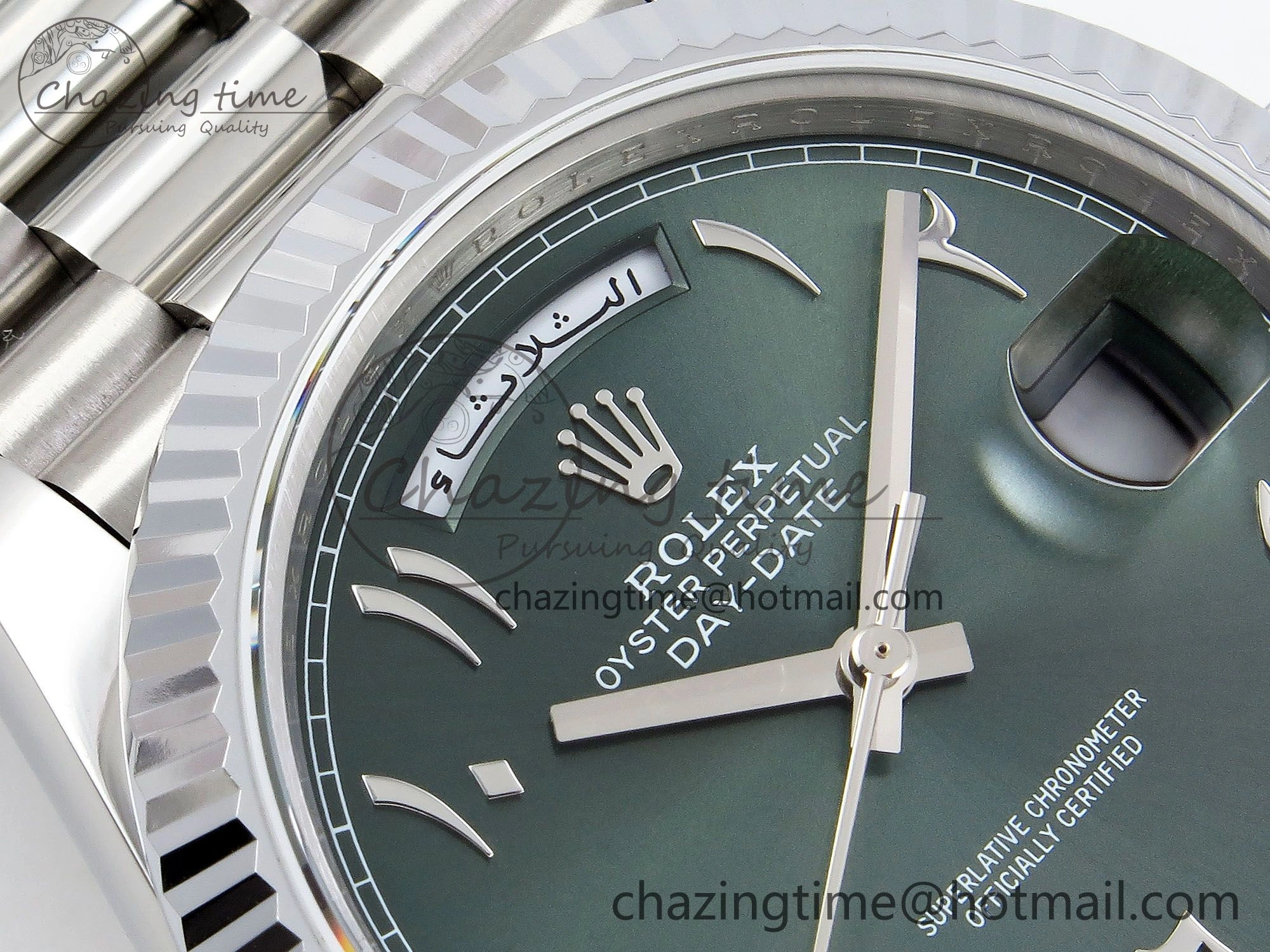 Compact DayDate 40 SS JDF 904L Steel Green Arabic Dial on President Bracelet VR3255 V3 (Gain Weight) 1441
