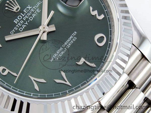 Compact DayDate 40 SS JDF 904L Steel Green Arabic Dial on President Bracelet VR3255 V3 (Gain Weight) 1441