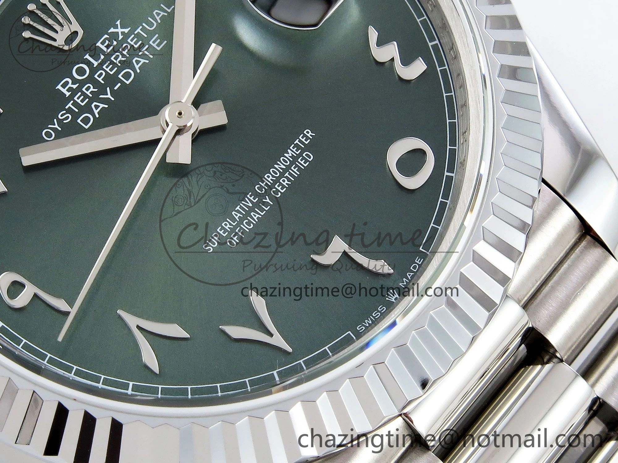 Compact DayDate 40 SS JDF 904L Steel Green Arabic Dial on President Bracelet VR3255 V3 (Gain Weight) 1441