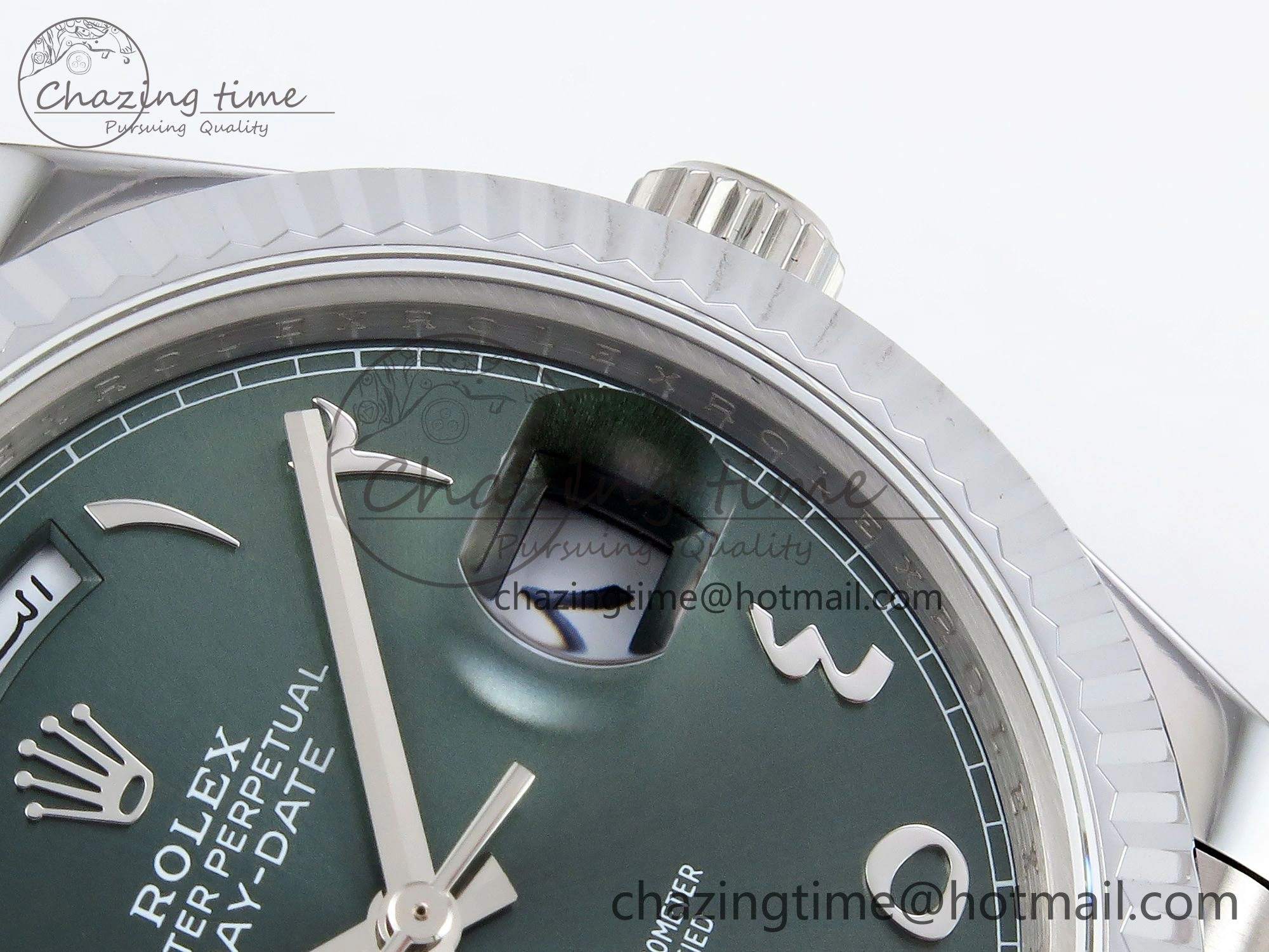 Compact DayDate 40 SS JDF 904L Steel Green Arabic Dial on President Bracelet VR3255 V3 (Gain Weight) 1441