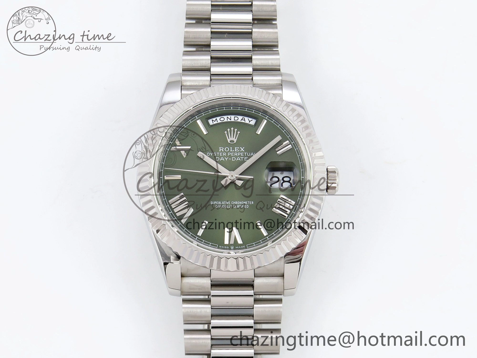 ComfortFit DayDate 40 SS JDF 904L Steel Green Roman Dial on President Bracelet VR3255 V3 (Gain Weight) 1440