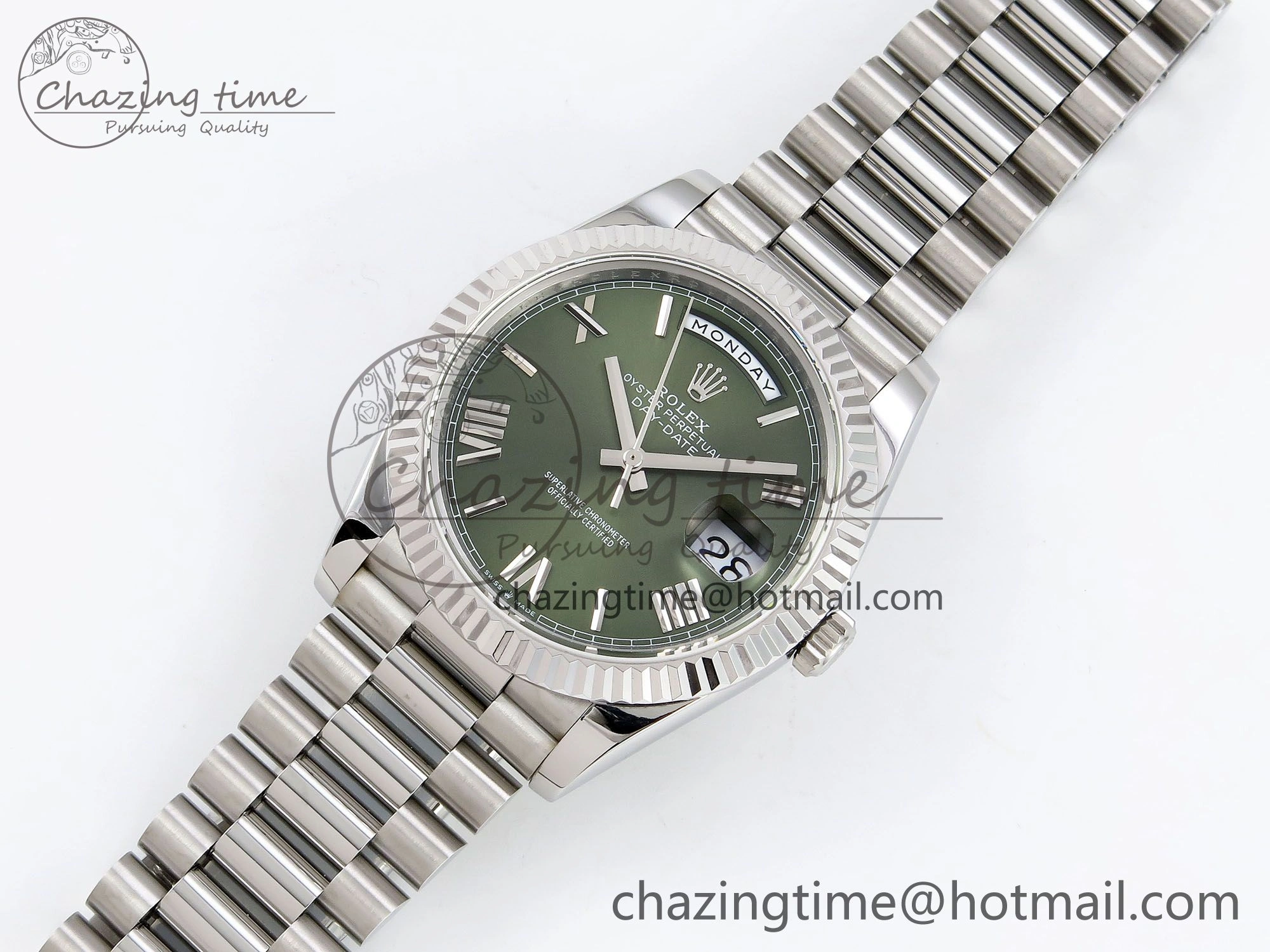 ComfortFit DayDate 40 SS JDF 904L Steel Green Roman Dial on President Bracelet VR3255 V3 (Gain Weight) 1440