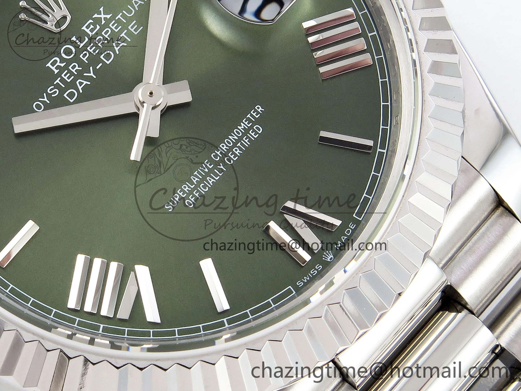 ComfortFit DayDate 40 SS JDF 904L Steel Green Roman Dial on President Bracelet VR3255 V3 (Gain Weight) 1440