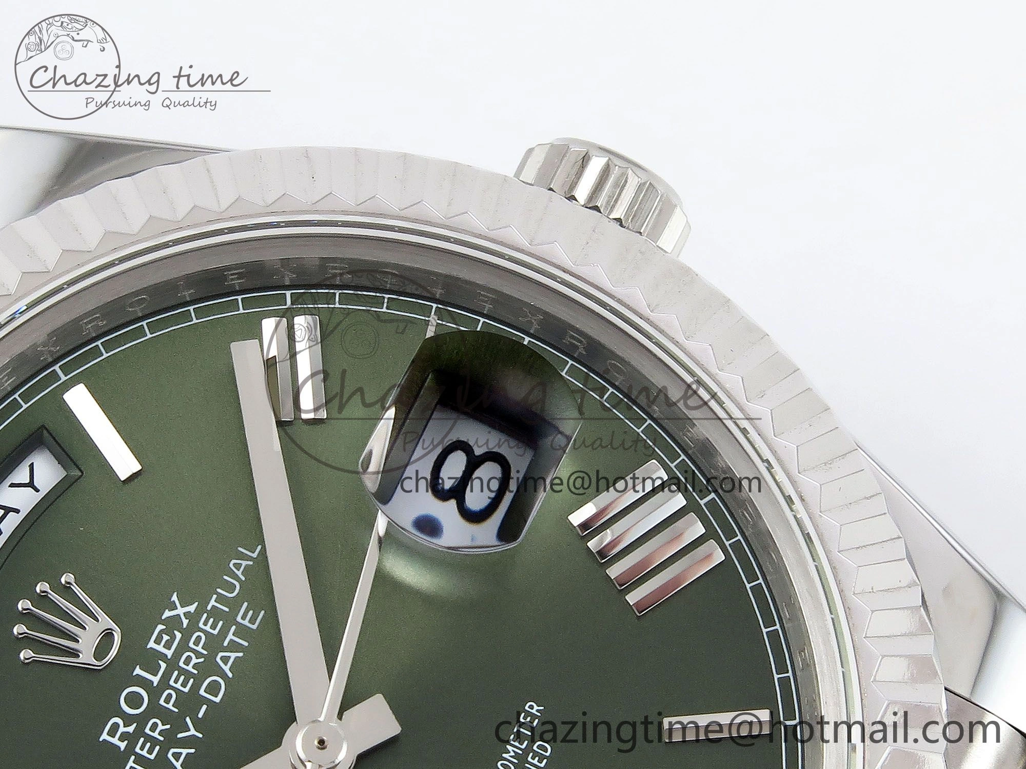 ComfortFit DayDate 40 SS JDF 904L Steel Green Roman Dial on President Bracelet VR3255 V3 (Gain Weight) 1440