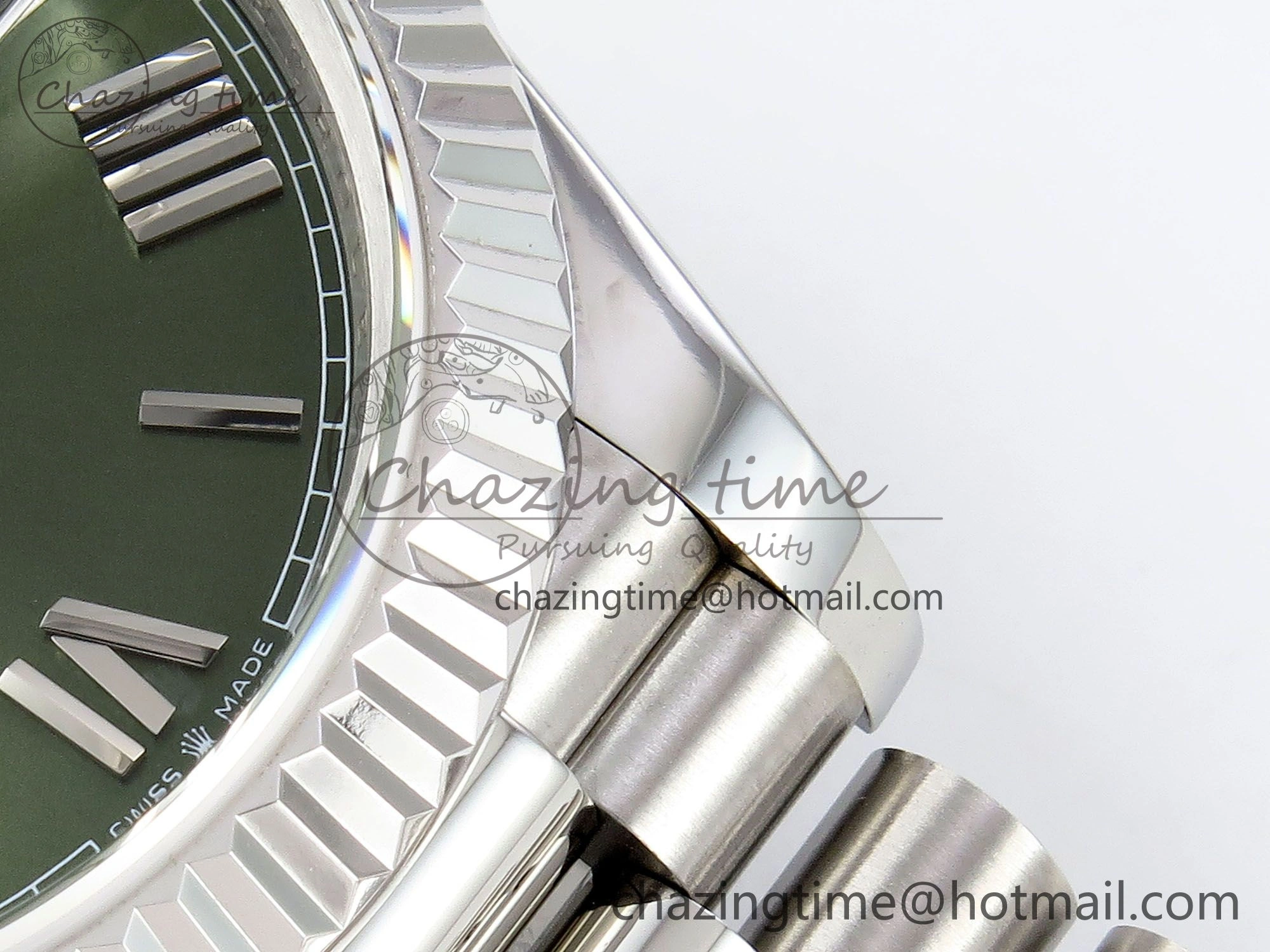 ComfortFit DayDate 40 SS JDF 904L Steel Green Roman Dial on President Bracelet VR3255 V3 (Gain Weight) 1440