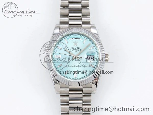 Resilient DayDate 40 SS JDF 904L Steel Ice Blue Crystal Dial on President Bracelet VR3255 V3 (Gain Weight) 1445