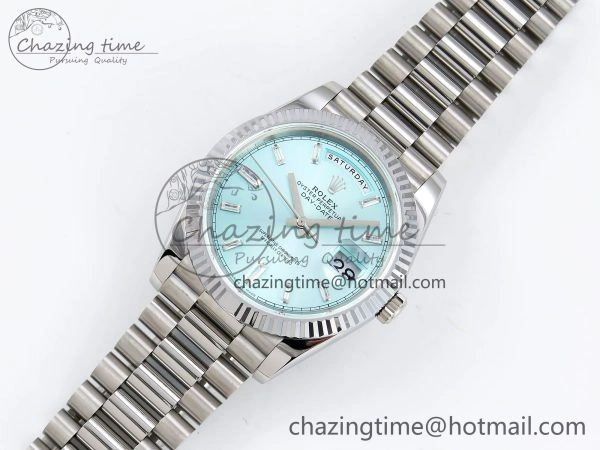 Resilient DayDate 40 SS JDF 904L Steel Ice Blue Crystal Dial on President Bracelet VR3255 V3 (Gain Weight) 1445