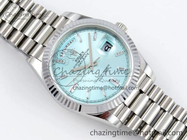 Resilient DayDate 40 SS JDF 904L Steel Ice Blue Crystal Dial on President Bracelet VR3255 V3 (Gain Weight) 1445