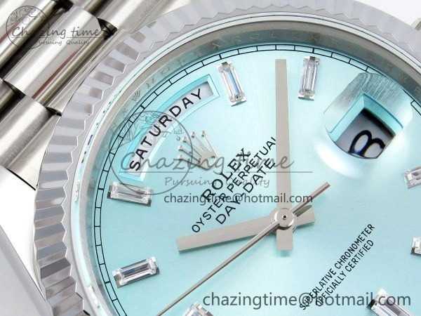 Resilient DayDate 40 SS JDF 904L Steel Ice Blue Crystal Dial on President Bracelet VR3255 V3 (Gain Weight) 1445